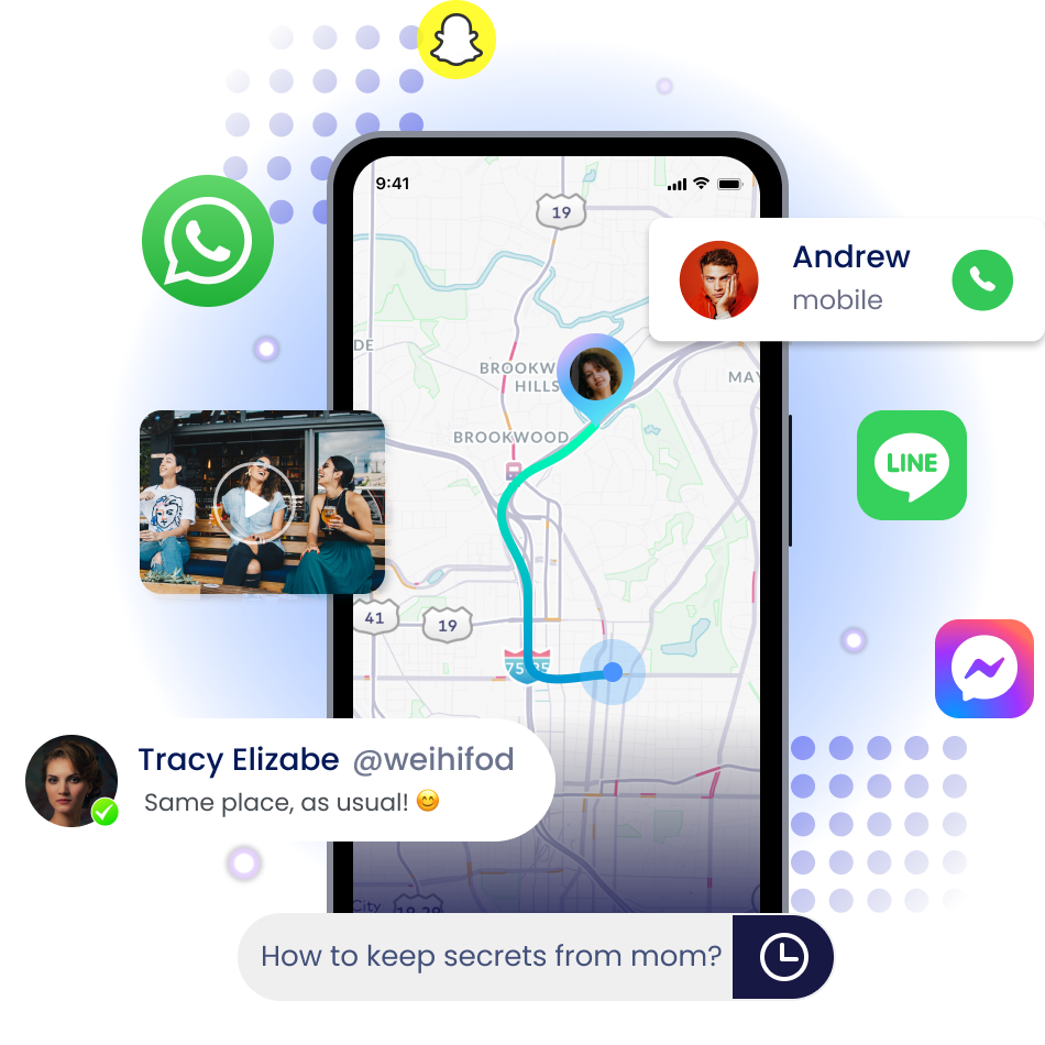 Tracking phone SMS, calls, locations, social medias, etc.