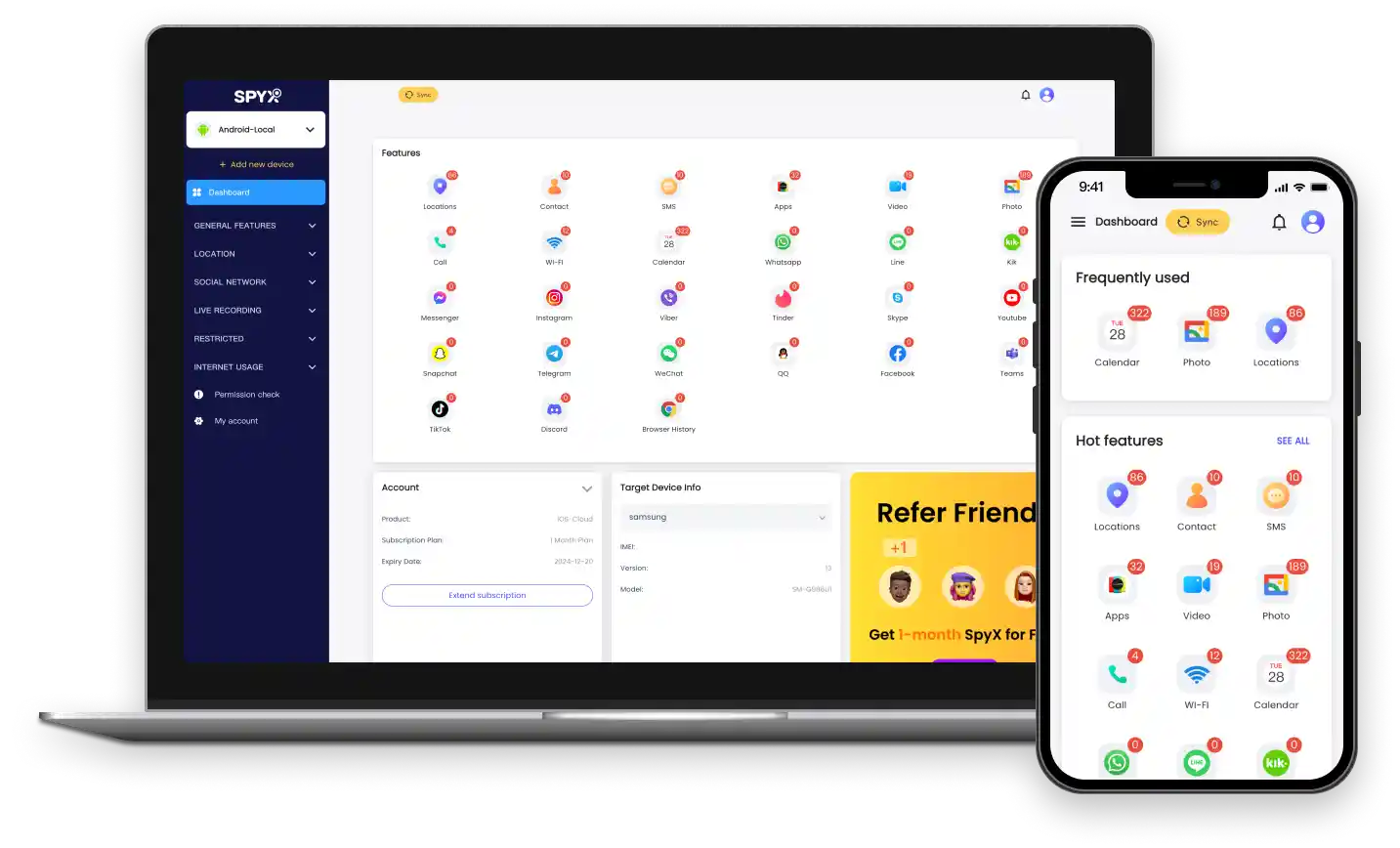 Les données du téléphone mobile cible peuvent être surveillées en temps réel dans le panneau de contrôle Spyx.